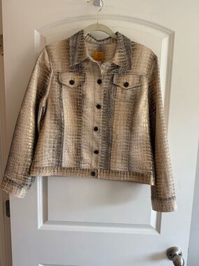 Ruby Rd. Metallic Gold Croc-Embossed Jean Jacket